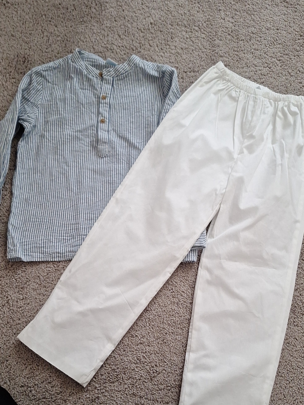 Kids White  Set with Blue Pinstripe Top Size 7
